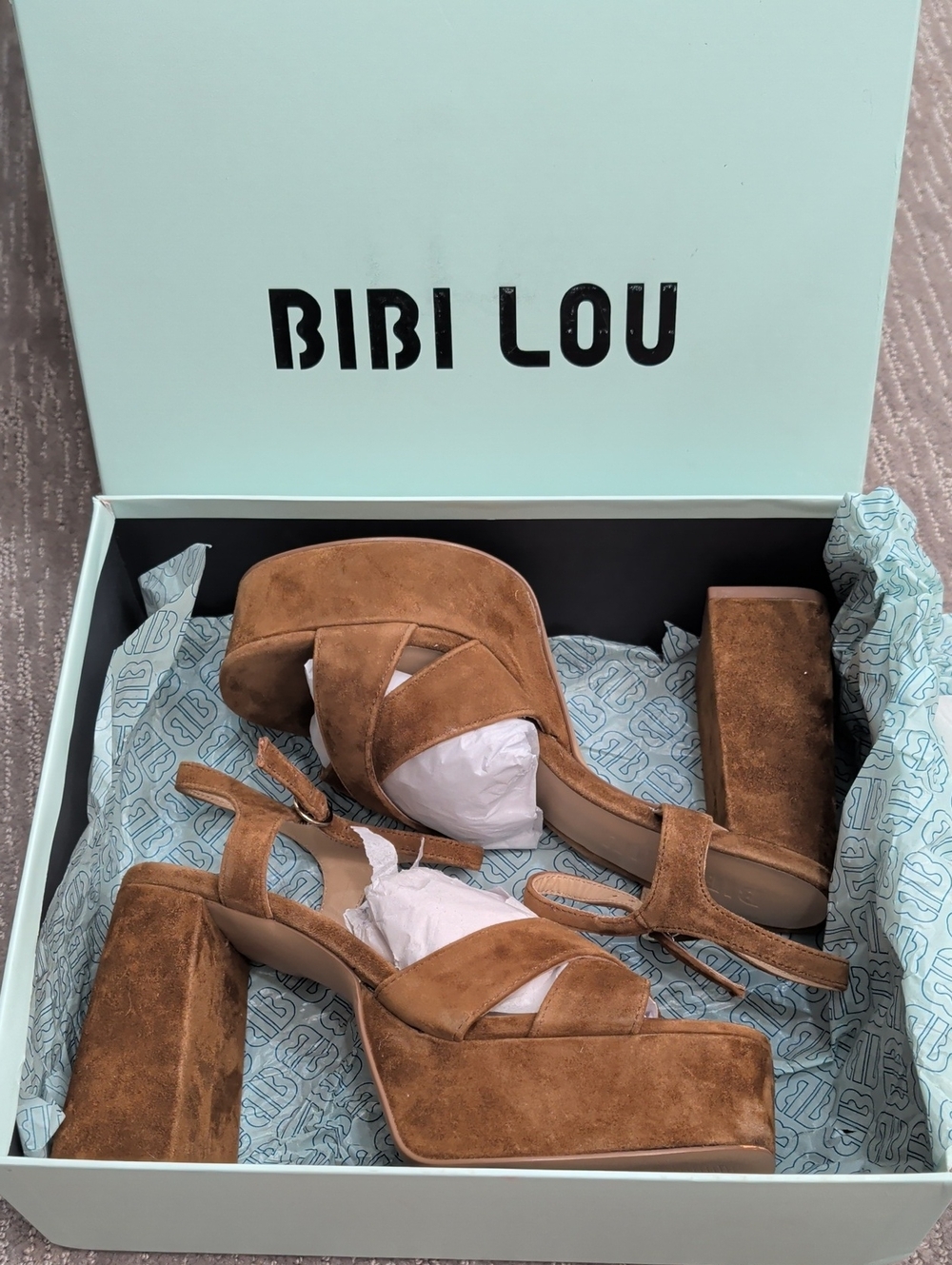 Bibi Lou Platform Sandals, Cedar Sz 9 New In Box - Picture 2 of 6